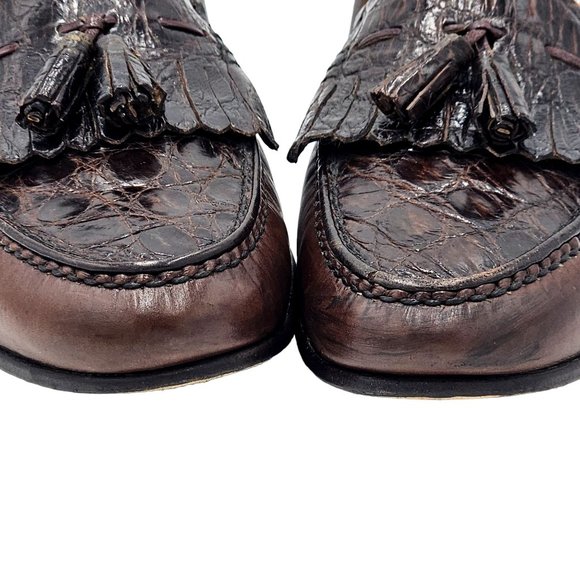 Vintage Bruno Magli Exotic Caiman Crocodile 9.5 Italy Dress Shoes Tassel Loafers - Picture 6 of 13